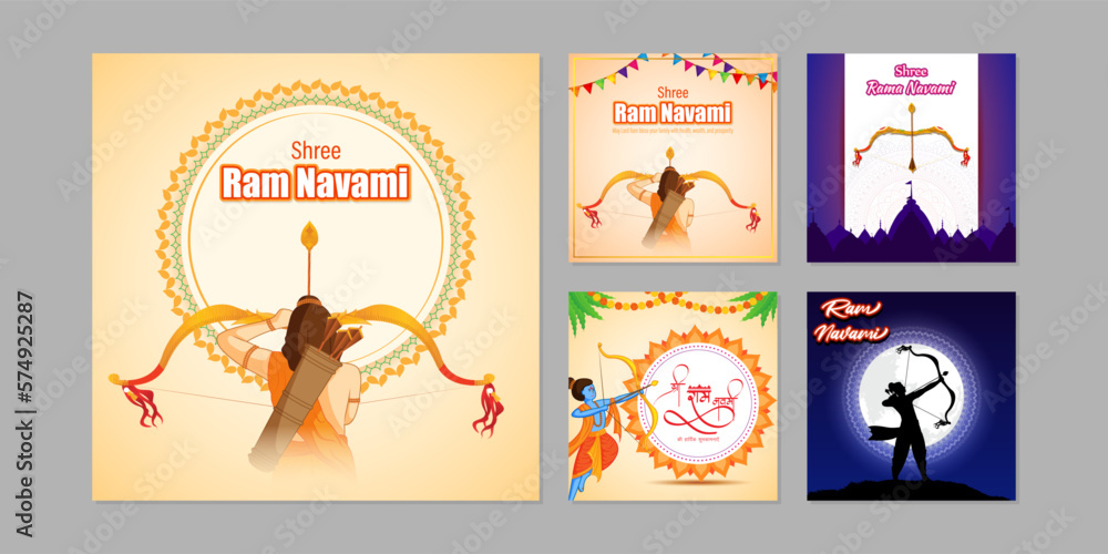 Vector illustration of Happy Rama Navami social media story feed set mockup template