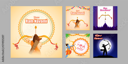Vector illustration of Happy Rama Navami social media story feed set mockup template