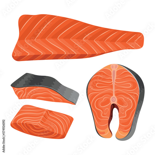meat salmon fish food raw fillet seafood fresh healthy slice vector illustration meal dinner freshness