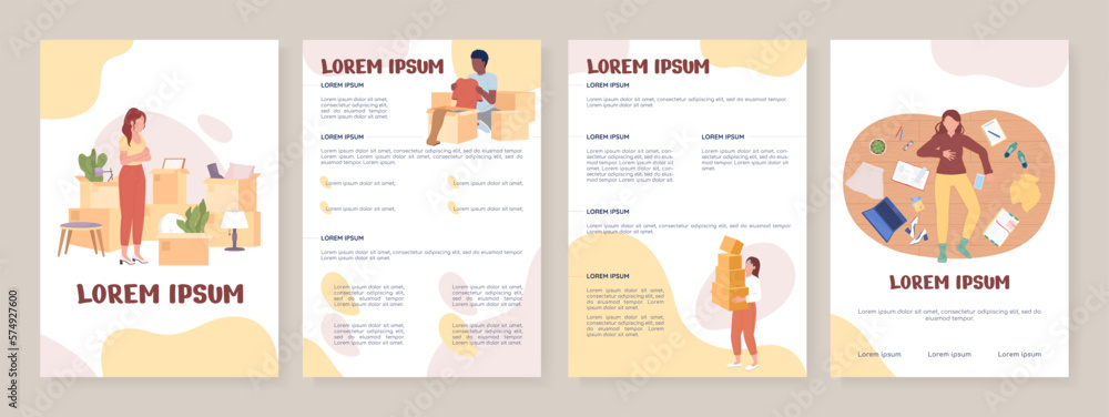 Creating decluttering habits flat vector brochure template. Booklet, leaflet printable color designs. Editable magazine page, reports kit with text space. Nerko One, Quicksand, Comfortaa fonts used