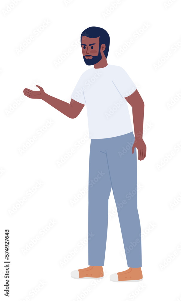 Frowning bearded man arguing and gesturing semi flat color vector character. Editable figure. Full body person on white. Simple cartoon style spot illustration for web graphic design and animation