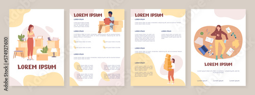 Creating decluttering habits flat vector brochure template. Booklet, leaflet printable color designs. Editable magazine page, reports kit with text space. Nerko One, Quicksand, Comfortaa fonts used