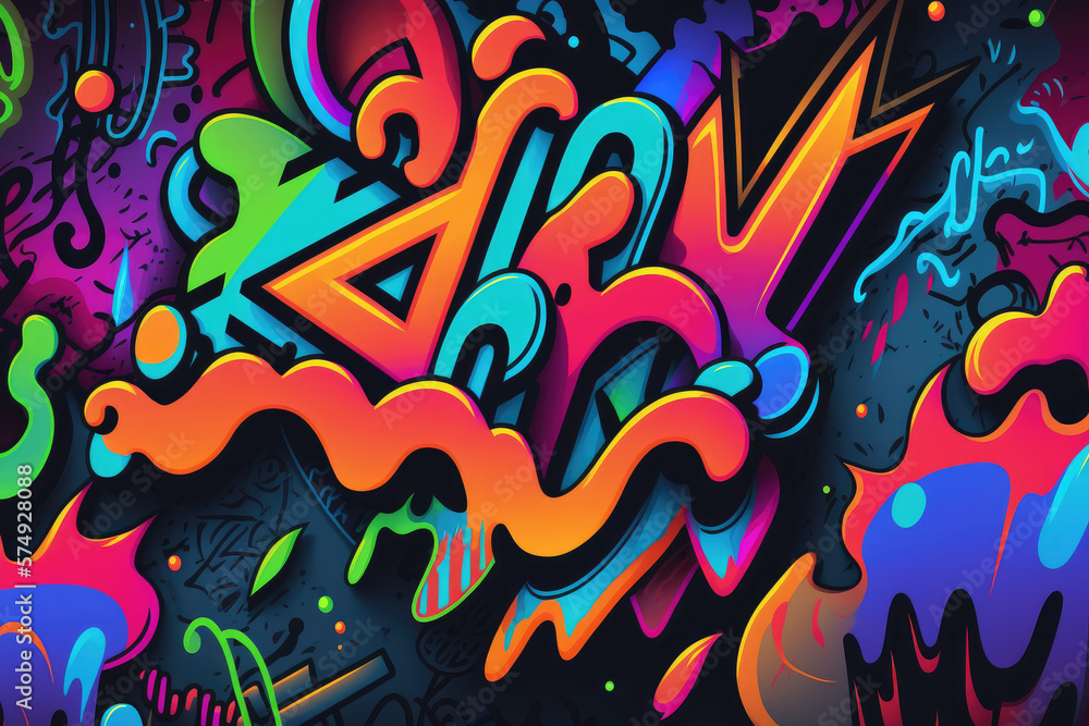 Abstract Neon Graffiti Wallpaper Stock Illustration | Adobe Stock