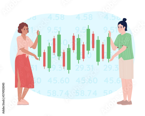 Investors monitoring stock performance flat concept vector illustration. Flash message with flat 2D characters on cartoon isolated background. Color editable image for UX design. Quicksand font used