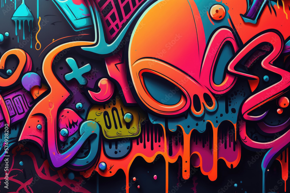 ภาพประกอบสต็อก Abstract Neon Graffiti Wallpaper ภาพ | Adobe Stock