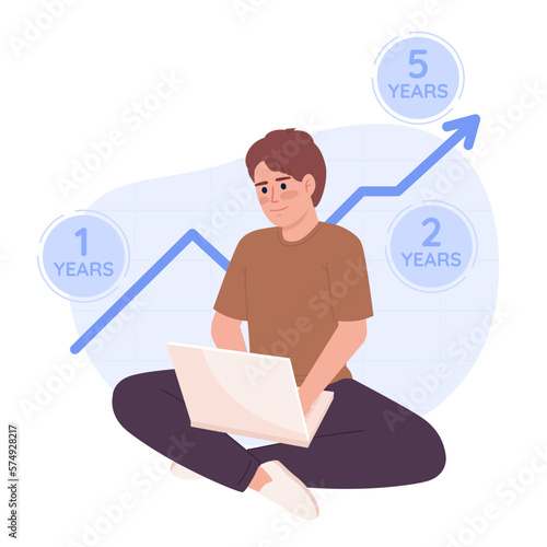 Long term investment flat concept vector spot illustration. Editable 2D cartoon character on white for web design. Budget. Financial forecasting creative idea for website, mobile. Quicksand font used