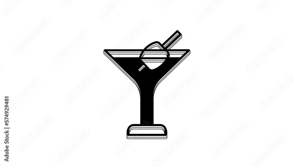 Black Martini glass icon isolated on white background. Cocktail icon. Wine glass icon. 4K Video motion graphic animation Black Martini glass icon isolated on white background. Cocktail icon. Wine glass icon. 4K Video motion graphic animation