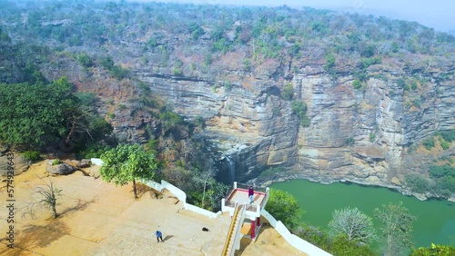 Rajdari and Devdari waterfalls are found in the Chandraprabha Wildlife Sanctuary. View form Drone photo