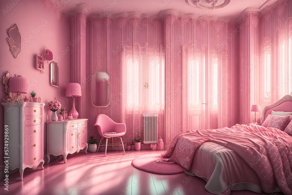 pretty pink room interior by Generative AI ilustración de Stock Adobe