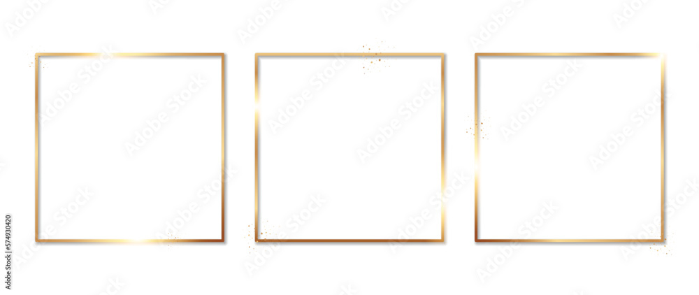 Set of luxury geometric golden frame vector. Gradient gold art deco, antique, vintage style, glitter decorative border line shape. Elegant design illustration for card, decoration, poster, banner.