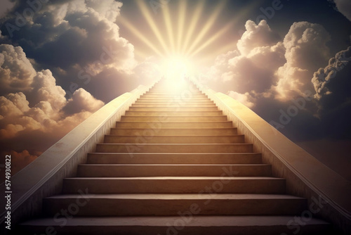 Tableau sur toile Ascending stairs to the sun and clouds