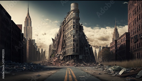 Fotografie, Obraz Digitally rendered image of a tornado destroying New York City