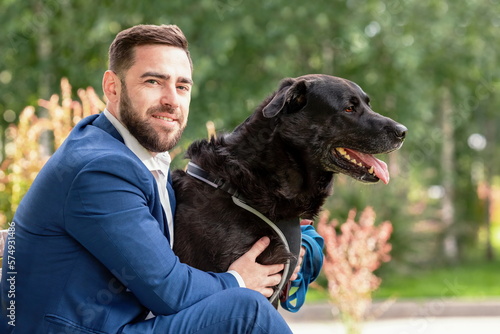 Man with his dog in park