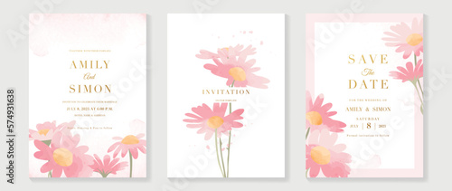Luxury wedding invitation card background vector. Elegant hand drawn watercolor botanical wildflowers texture template background. Design illustration for wedding and vip cover template, banner.