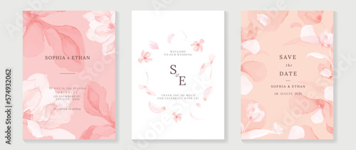 Luxury wedding invitation card background vector. Elegant watercolor botanical pastel pink, beige, earth tone theme wildflowers texture. Design illustration for wedding and vip cover template, banner.