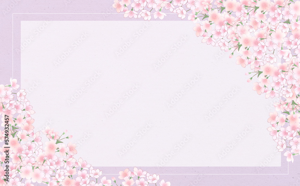 桜の長方形フレーム-ラベンダー