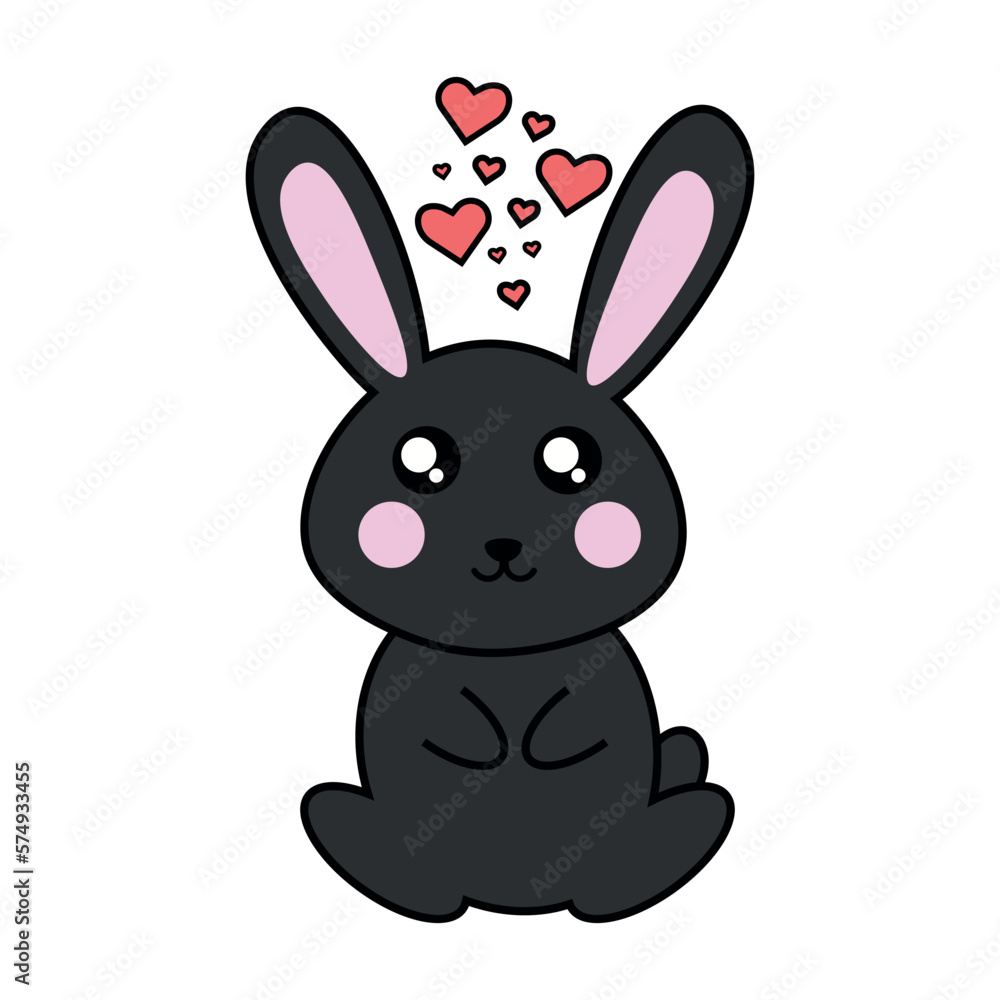 Black rabbit with hearts