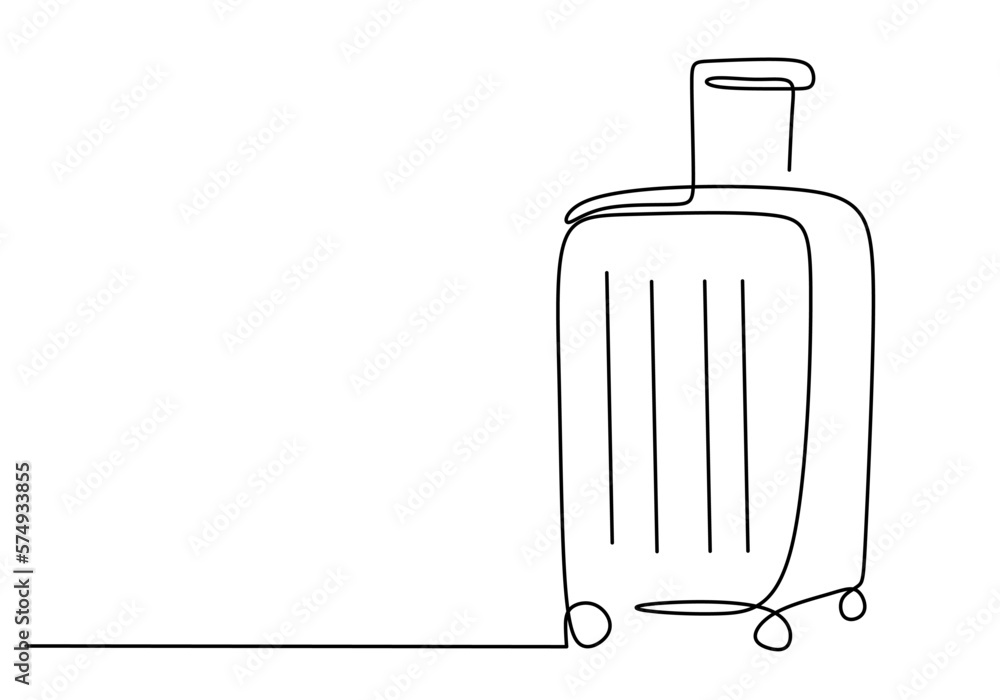 One line drawing of suitcase isolated on white background. One line drawing of suitcase isolated on white background.
