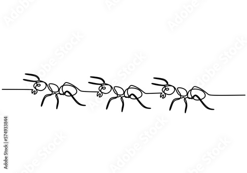 One line drawing of ants isolated on white background.