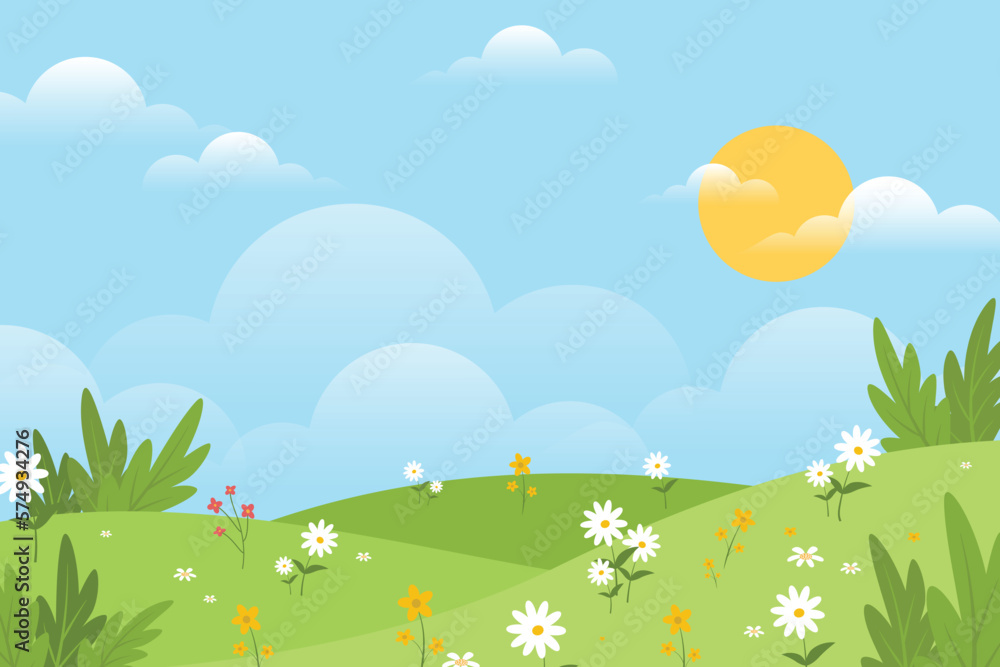 Beautiful spring background with hand drawn flowers