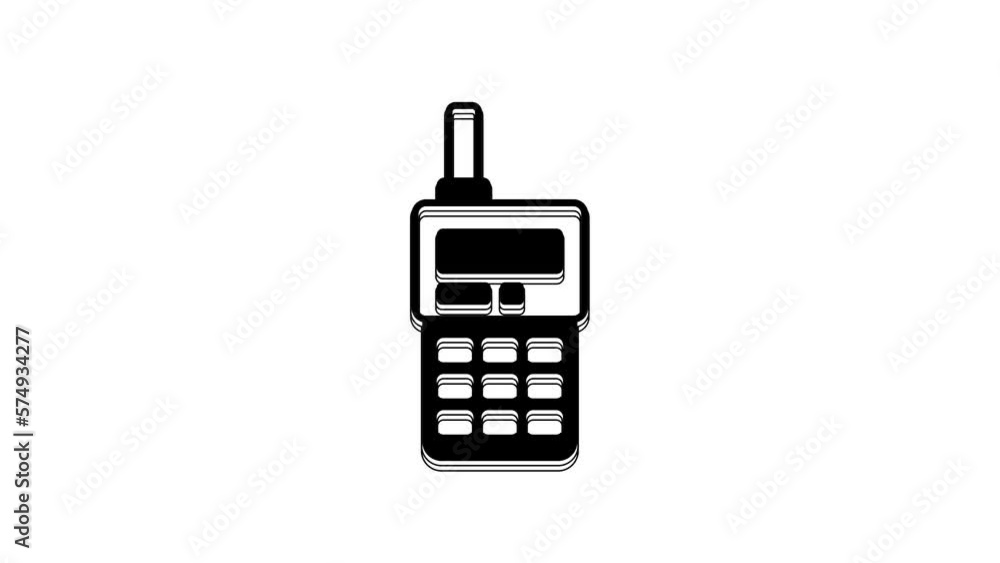 Black Walkie talkie icon isolated on white background. Portable radio transmitter icon. Radio transceiver sign. 4K Video motion graphic animation