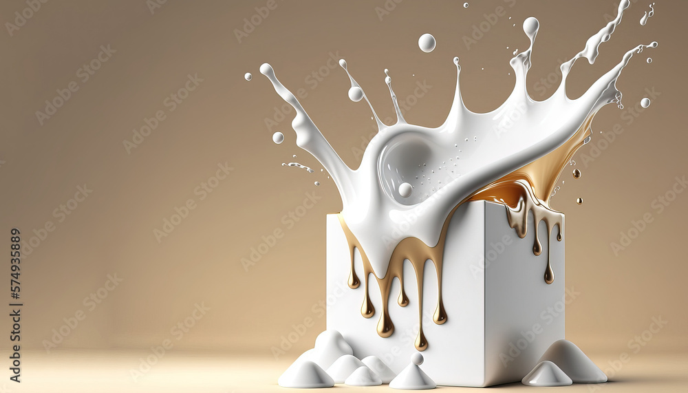Generative AI, Flowing liquid with splashes in white color. Glossy ...
