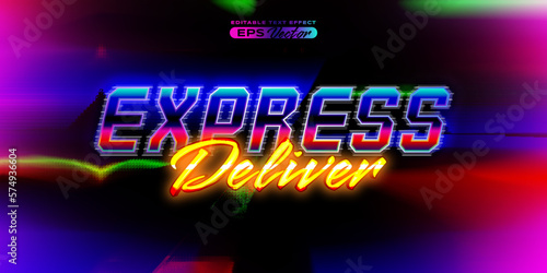 Retro text effect express delivery futuristic editable 80s classic style with experimental background, ideal for poster, flyer, social media post with give them the rad 1980s touch