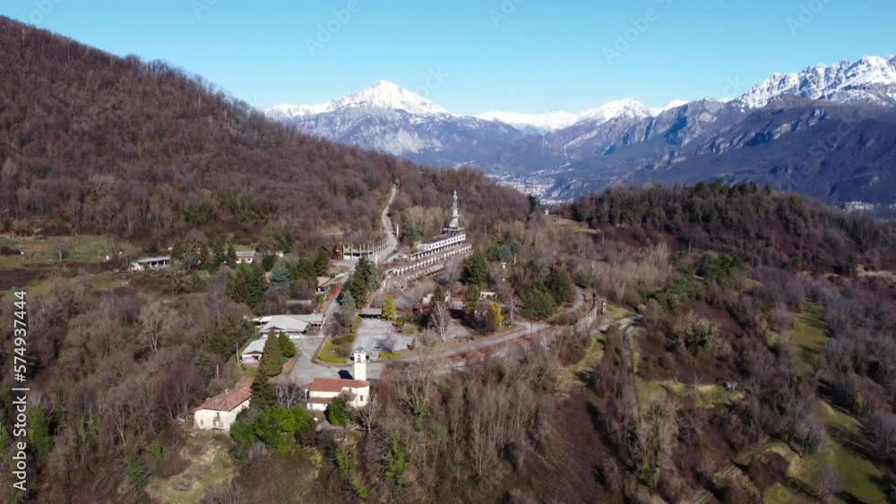 Aerial View Over Consonno Ghost Town In The Olginate Municipality Of The Province of Lecco. Dolly Back, Tilt Up Shot Aerial View Over Consonno Ghost Town In The Olginate Municipality Of The Province of Lecco. Dolly Back, Tilt Up Shot