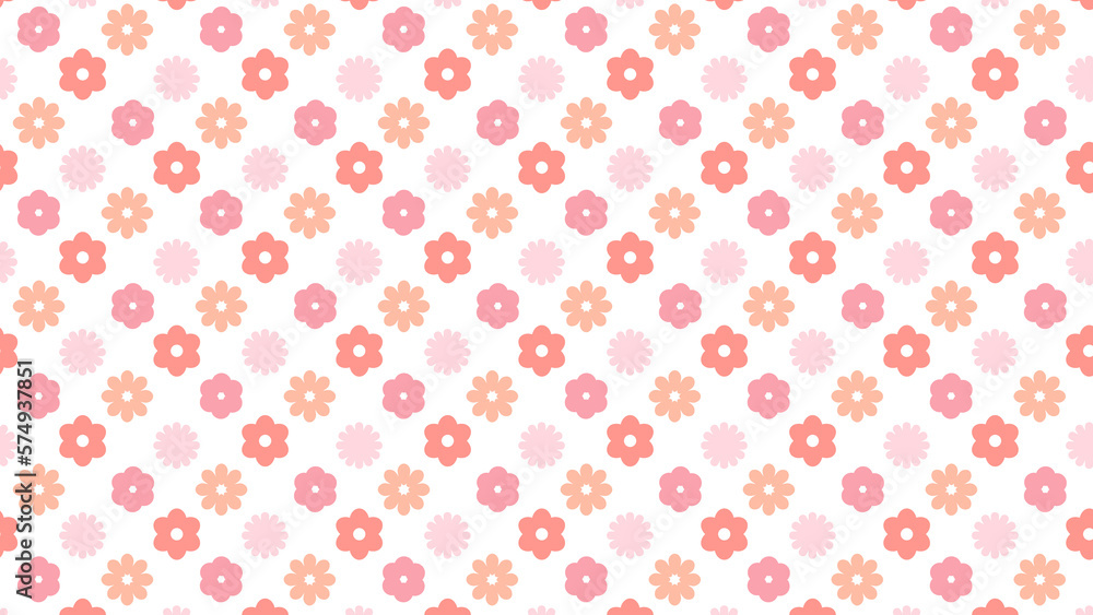 柔らかピンクの平成レトロなお花柄　16：9　シンプルレトロ