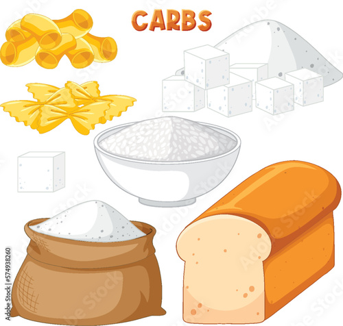 Variety of carbohydrates foods