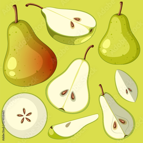 Green pear fruit cartoon with background