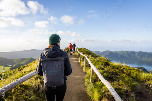 Woman at the Boca do Inferno viewpoint on São Miguel island in the Azores photo