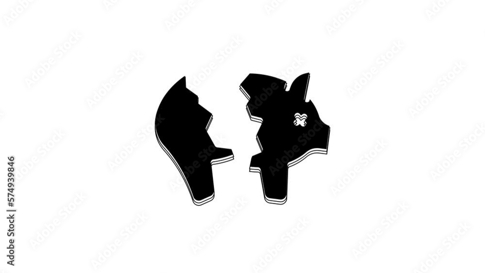 Black Broken piggy bank icon isolated on white background. Icon saving or accumulation of money, investment. 4K Video motion graphic animation Black Broken piggy bank icon isolated on white background. Icon saving or accumulation of money, investment. 4K Video motion graphic animation