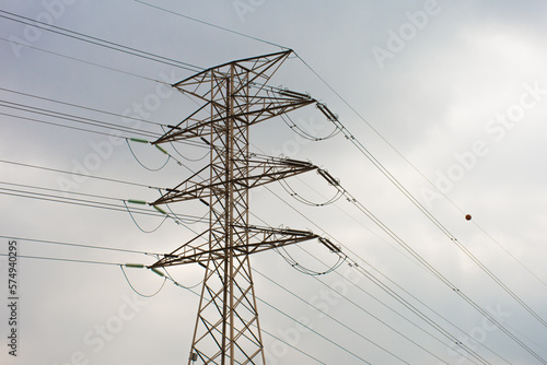 high tension tower in charge of conducting electricity from the electrical substation to the industry.