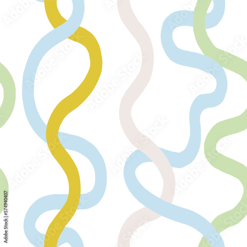 Vector twisted curvy lines pattern. Abstract seamless texture with hand drawn swirl lines. Funky background in retro style