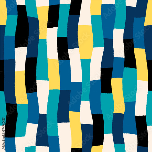 Vector abstract texture with multi coloured lines. Hand drawn colourful geometric texture. Seamless decorative background with wavy coloured stripes