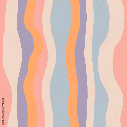 Abstract seamless striped pattern. Wavy lines vector texture in retro style. Vertical hand drawn lines background