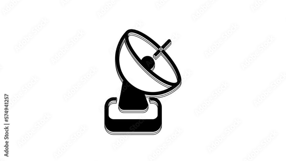 Black Radar icon isolated on white background. Search system. Satellite sign. 4K Video motion graphic animation Black Radar icon isolated on white background. Search system. Satellite sign. 4K Video motion graphic animation