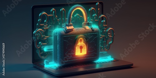 illustration of internet security lock on the background of electronic circuits, generative ai
