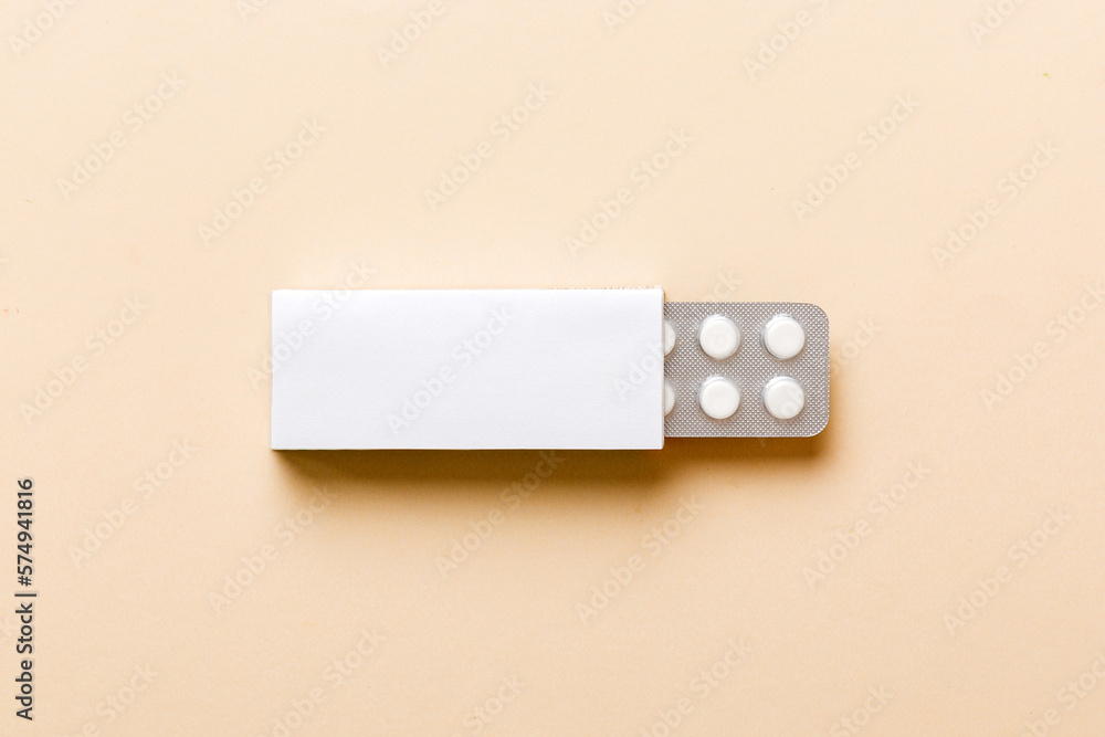 Blank White Product Package Box Mock-up. Open blank medicine drug box with blister top view Blank White Product Package Box Mock-up. Open blank medicine drug box with blister top view