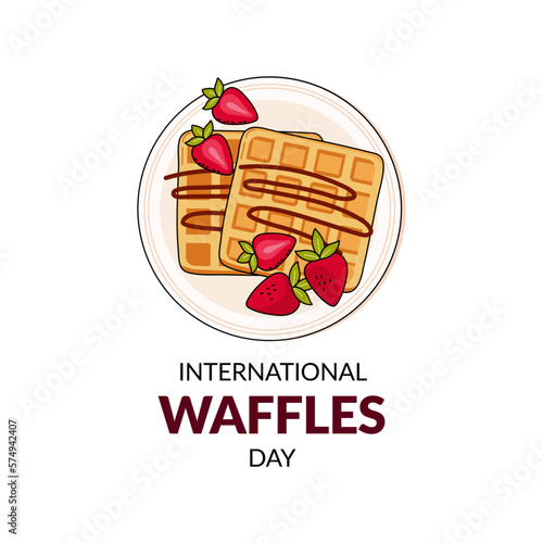 Belgian waffles vector illustration of international waffle day. Banner, website, advertising, menu. Doodle style
