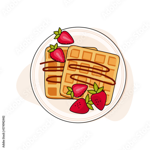 Belgian waffles vector illustration. Healthy eating, cooking, breakfast menu, dessert, recipes. Perfect for banner, website, poster, menu.