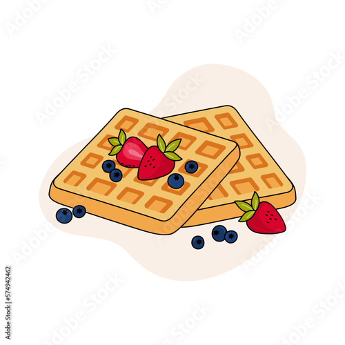 Belgian waffles vector illustration. Healthy eating, cooking, breakfast menu, dessert, recipes. Perfect for banner, website, poster, menu.