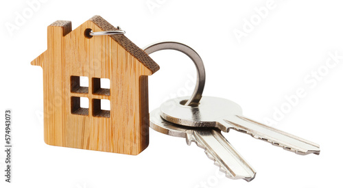 House keys with house shaped keychain, cut out photo