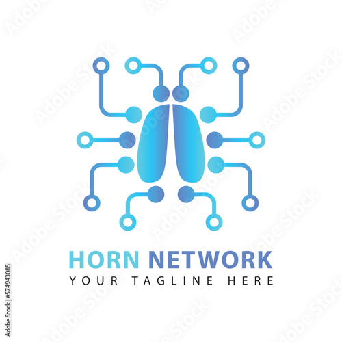 Horn beetle insect logo abstract template with web. Linear style insect sign.