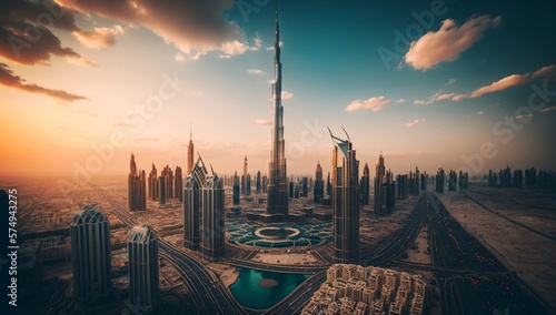 Obraz na plátně Dazzling Dubai: Majestic sunset over iconic skyscrapers