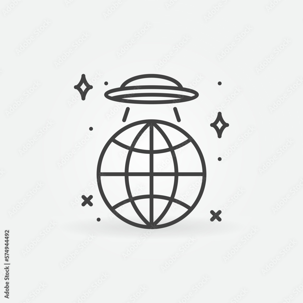 UFO over the Earth Globe vector concept line icon or sign UFO over the Earth Globe vector concept line icon or sign