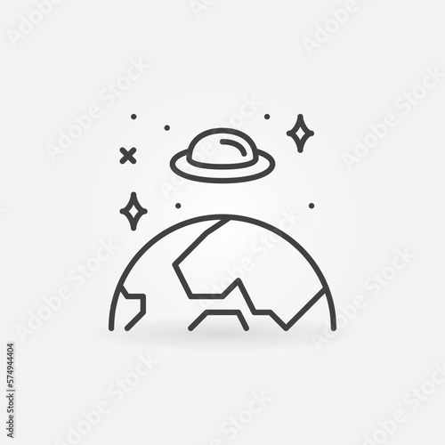 UFO in Space and Earth vector Extraterrestrial life concept thin line icon