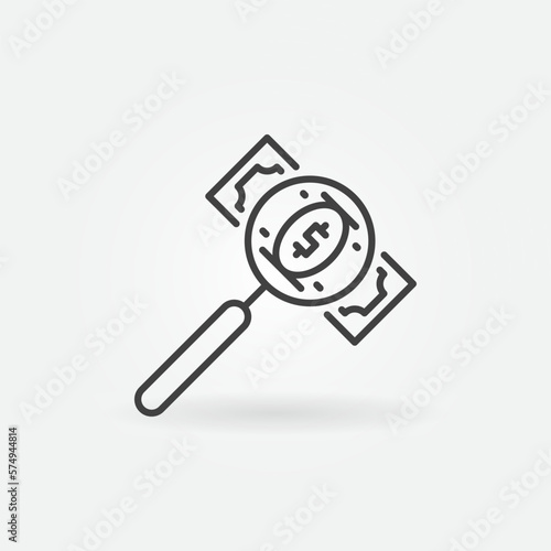 Magnifying Glass with Banknote vector Money and Corruption concept line icon