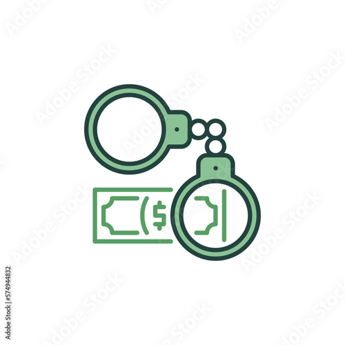 Handcuffs with Banknote vector Stop Corruption concept colored icon